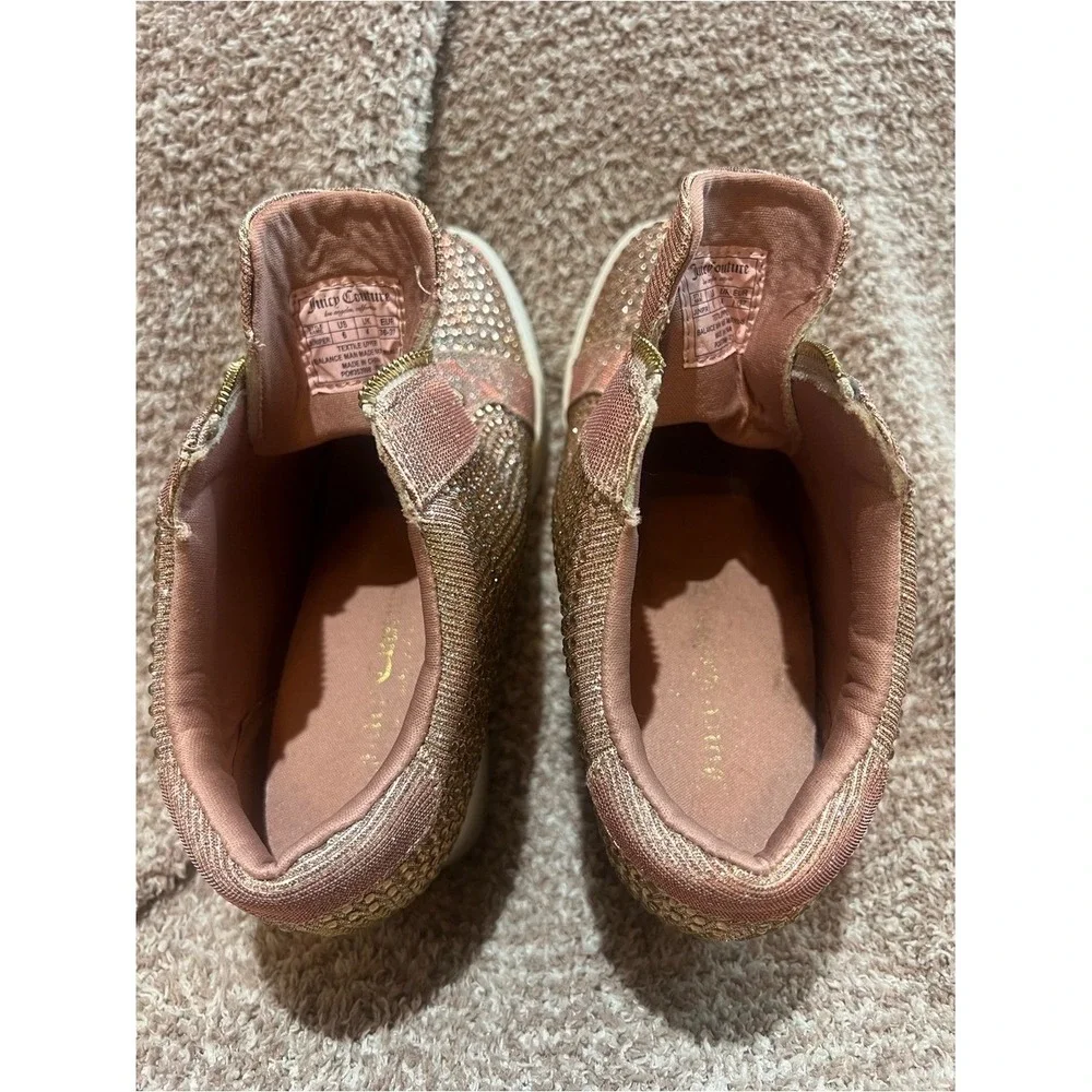 Juicy‎ Couture Women's Joanz Rose Gold Rhinestone Wedge Sneakers - Size 6